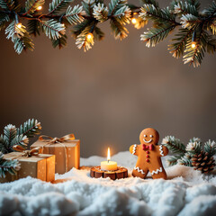 Festive Christmas Scene with Gingerbread and Holiday Decor
