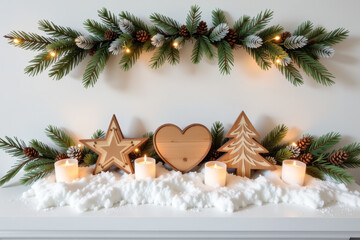 Cozy Winter Holiday Scene with Candles and Evergreen Garlands
