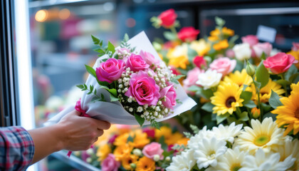 Bright Floral Bouquet Cheerful Market Scene