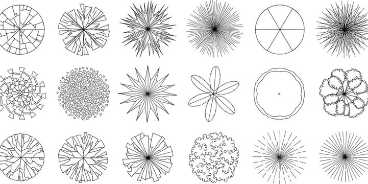 Comprehensive Collection of Diverse Top View Tree and Plant Vector Silhouettes for Architectural Landscape Planning and Urban Design Projects