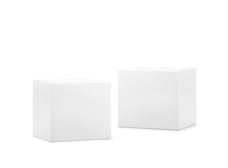 Two white packaging boxes, product packaging on white background.