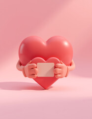 Playful Pink Heart Holding Blank Sign