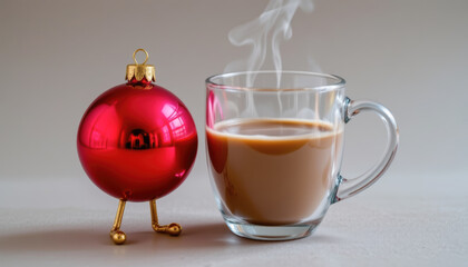 Hot Beverage with Festive Ornament Light Surface
