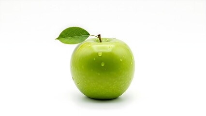 &ldquo;fresh green apple isolated on clean white background, crisp texture and healthy lifestyle concept.

