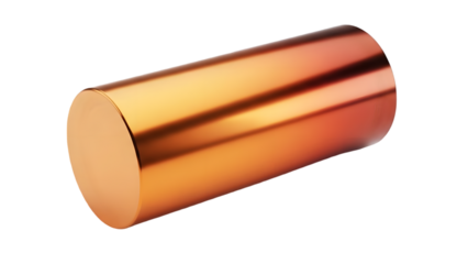 Shiny copper cylinder isolated on transparent background
