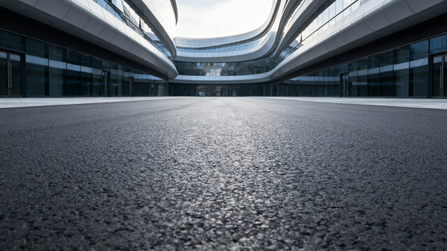 Modern office building with sleek and curved architectural design - Powered by Adobe