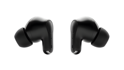 Modern wireless earbuds isolated on transparent background