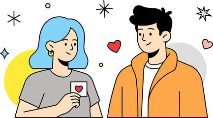 Young Couple Celebrating Love on Valentine's Day with Heart Card