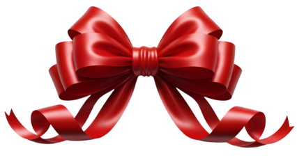 Festive red ribbon bow decoration isolated on transparent background
