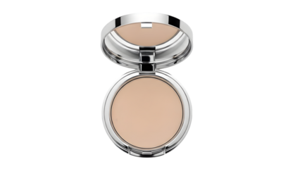 Compact powder makeup with metallic case isolated on transparent background