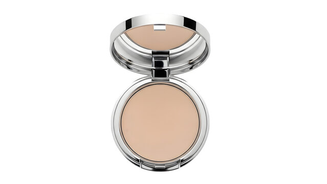 Compact powder makeup with metallic case isolated on transparent background