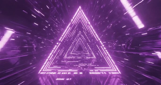 Abstract purple triangular pattern with dynamic light effects creating a sense of depth