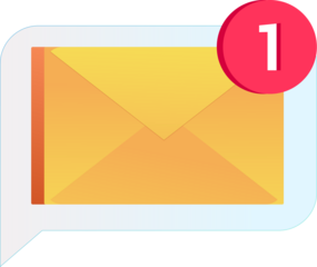 New message notification icon representing one unread email or app alert isolated on transparent background