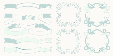 Elegant vintage ribbons and ornate frames in a soft pastel color scheme