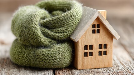 A cozy winter scene, with a wooden house and warm scarf, evokes feelings of security and comfort. ..Created with Generative AI, not depicting real subjects.