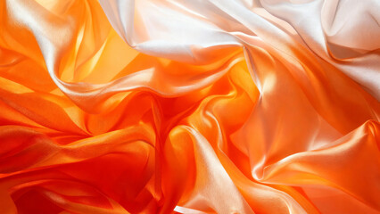 Obraz premium Vibrant Orange and White Silky Fabric with Wavy Textures