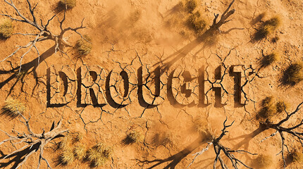 Dry Soil Cracked Ground Forming Drought Text Dramatic Climate Concept