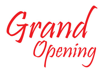 Grand opening text design in red cursive for store launch, event announcement, promo