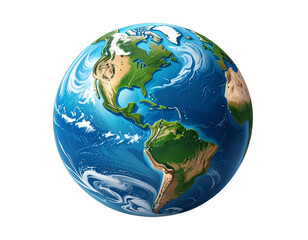 Obraz premium A 3D illustration of the blue and green Earth globe, showing Europe and America, on a clean white background