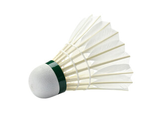 Badminton feather shuttlecock and racket equipment set isolated on a white background for sport and competition activity