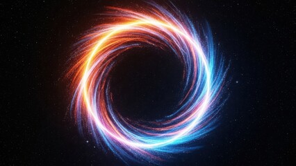Vibrant swirling light trail forming a circular pattern in space with stars