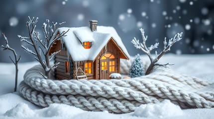 Naklejka premium Cozy cabin in winter wonderland