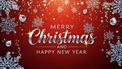 Merry christmas and happy new year festive holiday greeting card with snowflakes