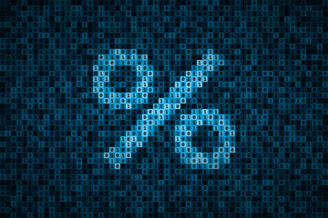 Percent sign over binary code made from 0 and 1 symbols