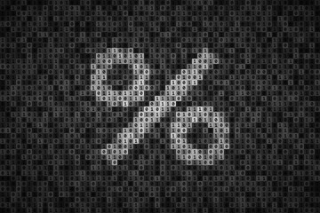 Percent sign over binary code made from 0 and 1 symbols