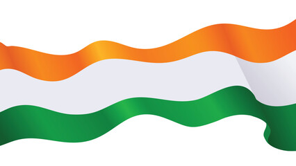 Wavy Indian Tricolor Flag Abstract Design Isolated on White. Republic day long flag waves elements 