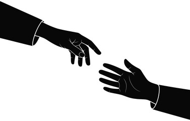Two hands reaching out to each other in black silhouette