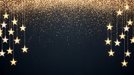 Sparkling star garland against a glittering gold and dark background