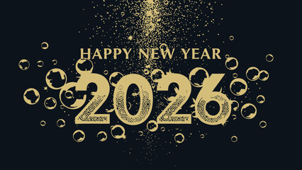 Golden New Year Wishes: A captivating digital composition, celebrating the dawn of the year 2026 with an elegant display of gold-infused text and festive ambiance.