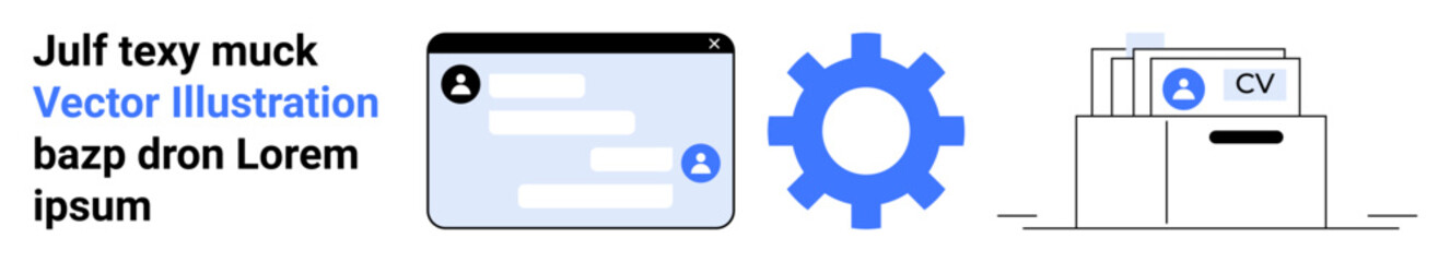 Data management, job applications, profile settings, user interface, career tracking, automation processes. Digital profile and settings gear with organized CV files. Data management and career