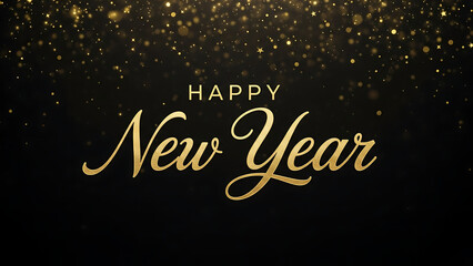 Elegant golden happy new year text with sparkling background