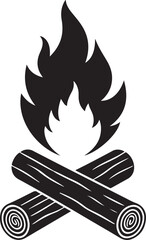 Bonfire Silhouette — Camping Flame and Firewood Black Vector Design