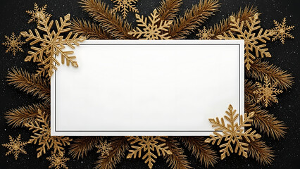 Elegant gold snowflake border around blank white card for holiday greetings