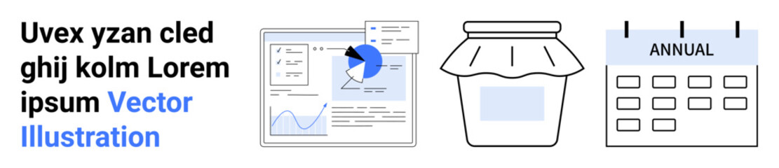 Data analysis, planning, scheduling, productivity, business management, information sharing. a chart, jam jar and calendar. Data analysis and planning for business management concept © robu_s