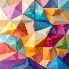 Obraz premium Multicolored polygonal abstract art featuring wood grain and a variety of bright colors arranged in a pattern