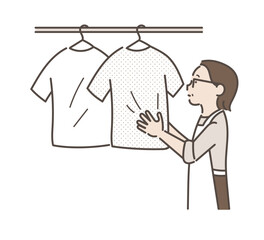洗濯物を干す40代女性のイラスト