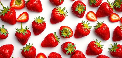 Vibrant seamless pattern of juicy strawberries on white,   seamless strawberry pattern,   vector strawberry seamless pattern