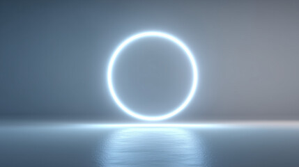 静かな空間に浮かぶ光の円が印象的なミニマルデザイン背景