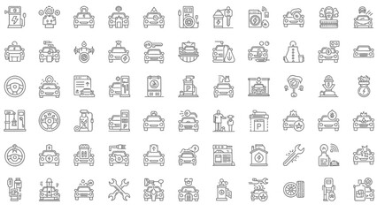 50 Car Service & Repair Line Icons Pack &ndash; Automotive, Maintenance, Mechanic Tools, Garage Outline Set