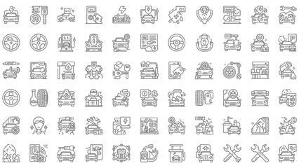 50 Car Service & Repair Line Icons Pack &ndash; Automotive, Maintenance, Mechanic Tools, Garage Outline Set
