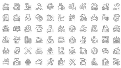50 Car Service & Repair Line Icons Pack &ndash; Automotive, Maintenance, Mechanic Tools, Garage Outline Set