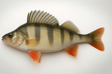 Perch Fish with Striking Orange Fins, Resting Against a Clean White Background