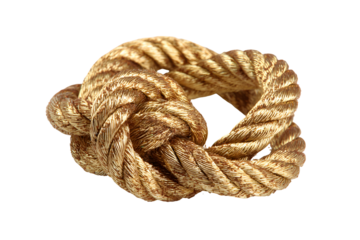 3D Render of Intricately Knotted Golden Rope, isolated on transparent background