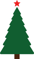 Christmas Tree Vector with Star Topper and Brown Trunk Holiday Season Graphic.
