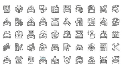 50 Car Service & Repair Line Icons Pack &ndash; Automotive, Maintenance, Mechanic Tools, Garage Outline Set