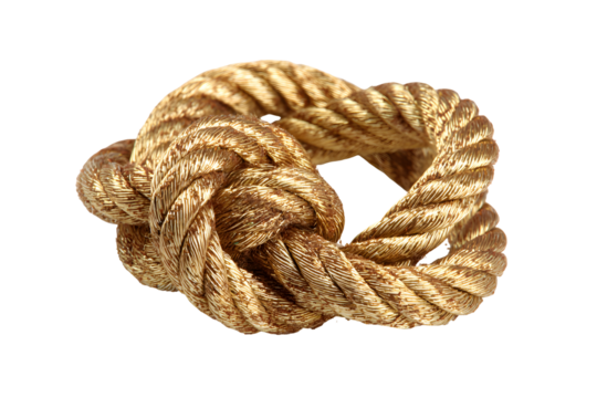 3D Render of Intricately Knotted Golden Rope, isolated on transparent background - Powered by Adobe